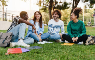 College kids having a good time talking about finance.